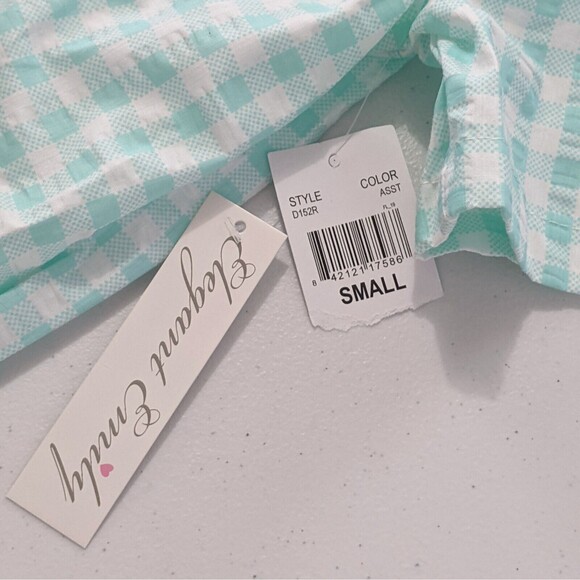 Elegant Emily Duster House Coat Robe S Mint Green Gingham Plaid Pearl New NWT - Picture 10 of 10